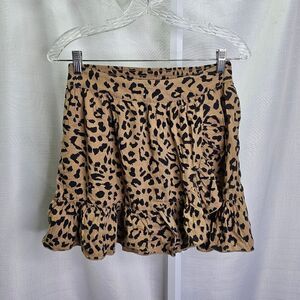 Aerie Tan Cheetah Animal Print Ruffled Mini Skirt Size Small